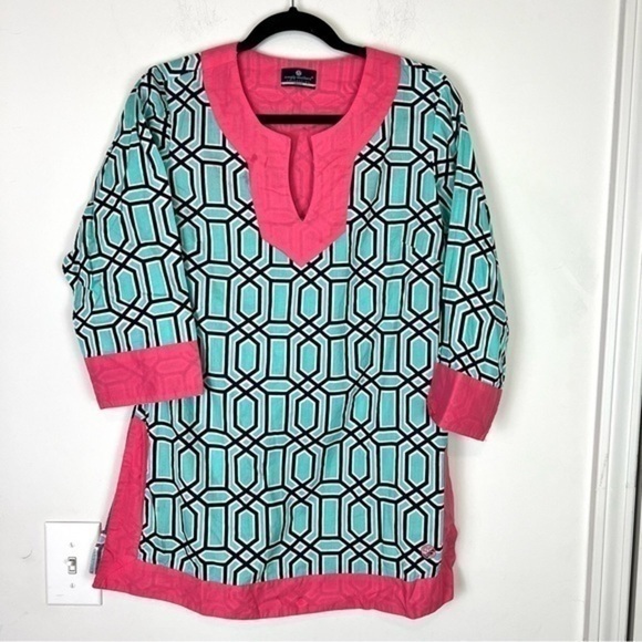 Simply Southern Shirt womens medium Tunic Top Coverup Dress Pink Turquoise - Picture 1 of 10
